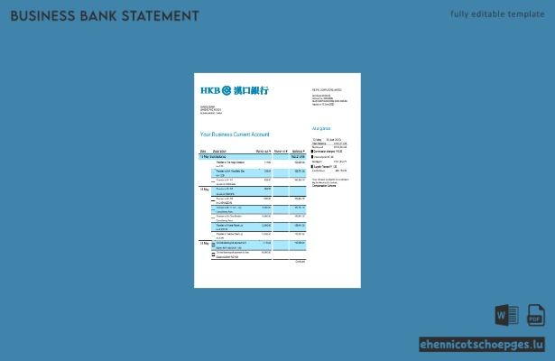 Hankou Bank Organisationskontoauszug Word- und PDF-Beispielvorschau